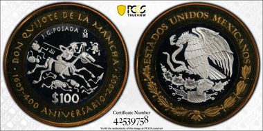 2005-Mo 100 P 400th Ann Don Quijote KM-705  Ag / Ai-Brass PL68