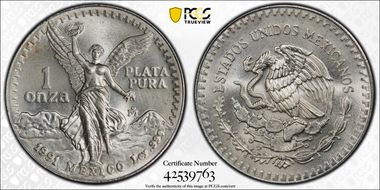 1991-Mo Onza Libertad Ag T1 - PLATA PURA MS64