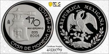 2005-Mo Medal 470th Ann. Mexico Mint Ag PR70DCAM