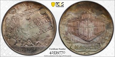 1974-Mo Medal 90th Ann. Banco Nacional Ag MS66