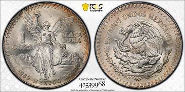 1989-Mo Onza Libertad Ag w/o Dot 999 MS67