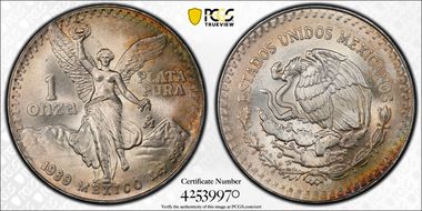 1989-Mo Onza Libertad Ag w/o Dot 999 MS67