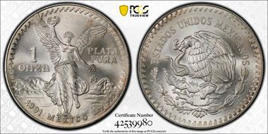 1991-Mo Onza Libertad Ag T1 - PLATA PURA MS68