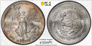 1991-Mo Onza Libertad Ag T1 - PLATA PURA MS68