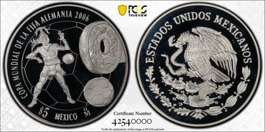 2006-Mo 5 Peso FIFA World Cup KM-770 Ag PR69DCAM