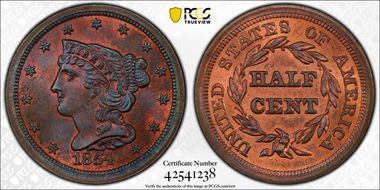 1854 1/2C MS66RB