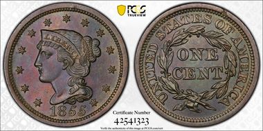 1855 1C Slanted 55 MS66BN
