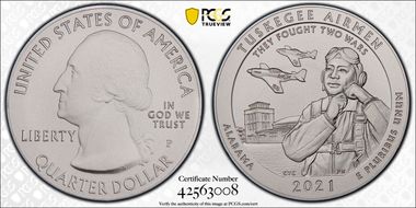 2021-P 25C Tuskegee Airmen NP 5oz Silver First Strike SP70