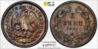 1864-G 5C Maxmilian MS62