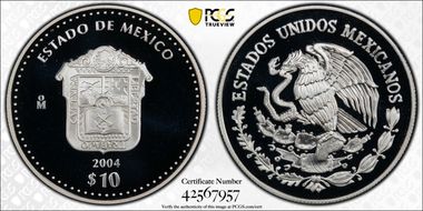 2004-Mo 10 Peso Mexico KM-747  Ag PR69DCAM