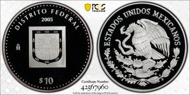 2005-Mo 10 Peso Distrito Federal KM-707  Ag PR69DCAM