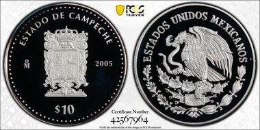 2005-Mo 10 Peso Campeche KM-726  Ag PR69DCAM