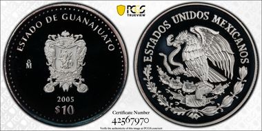 2005-Mo 10 Peso Guanajuato KM-709  Ag PR69DCAM