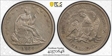 1866-S 50C Motto XF40