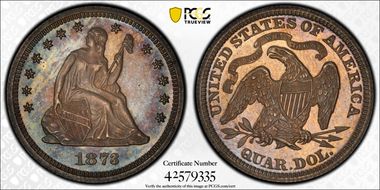 1873 25C No Arrows PR65
