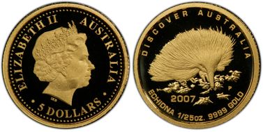 2007-P $5 Echidna Gold Discover Australia PR70DCAM