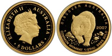 2007-P $5 Common Wombat Gold Discover Australia PR70DCAM