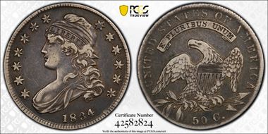 1834 50C Small Date, Small Letters VF35