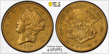 1852-O $20 AU53