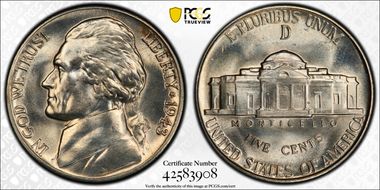 1943-D 5C MS67FS