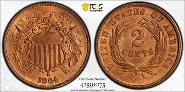 1864 2C Large Motto MS66RD
