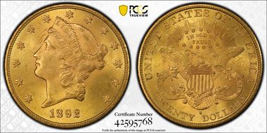 1892-S $20 MS64