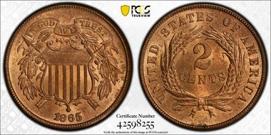 1865 2C Plain 5 MS65RD