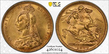 1889-M Sov S-3867B DISH M12 2nd Obv. Angled J AU58