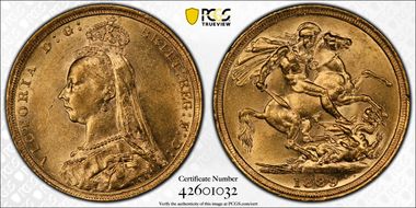 1889-S Sov S-3868B DISH S12 2nd Obverse AU58