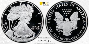 2021-W  $1 Silver Eagle - Type 1 First Day of Issue PR70DCAM