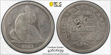 1837 10C Seated, Large Date N1