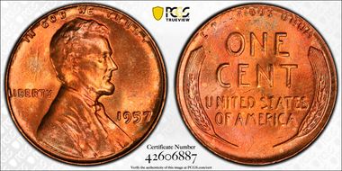 1957 1C MS65RD