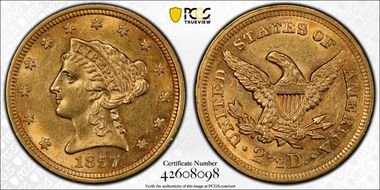 1857 $2.50 AU58