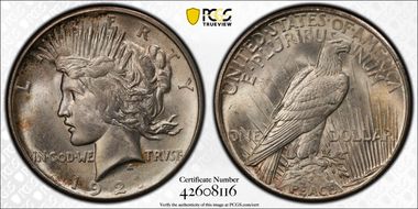 1921 $1 High Relief, Peace MS64