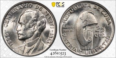 1953 25C Jose Marti KM-27  Ag MS65