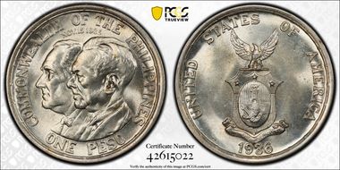 1936-M Peso Roosevelt-Quezon KM-177  Ag MS65