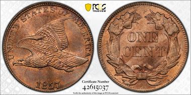 1857 1C Flying Eagle MS65