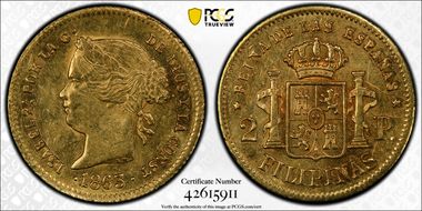 1863/0 2 Peso AU58
