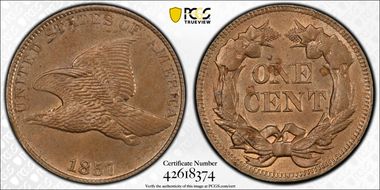 1857 1C Flying Eagle MS62