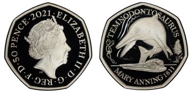 2021 50p Temnodontosaurus Mary Anning Collection PR70DCAM