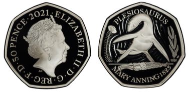 2021 50p Plesiosaurus Mary Anning Collection PR70DCAM