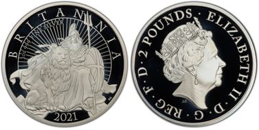 2021 £2 Britannia Seated w/Lion Ag PR69DCAM