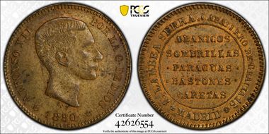 1880 Token A. Lambea Serra Store Token Caballero de Gracia 15 AU58