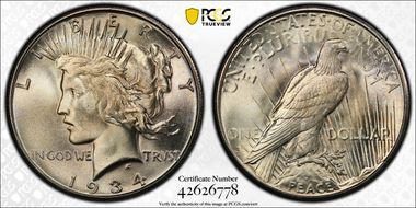 1934-S $1 MS66