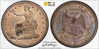 1876 T$1 Chopmarked AU50