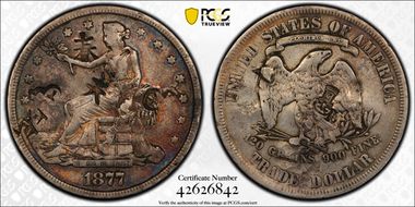 1877 T$1 Chopmarked VF25