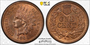 1864 1C L on Ribbon MS65RB