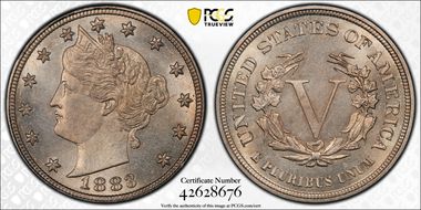 1883 5C No CENTS MS65