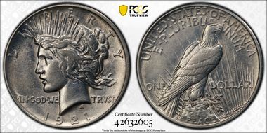 1921 $1 High Relief, Peace N1