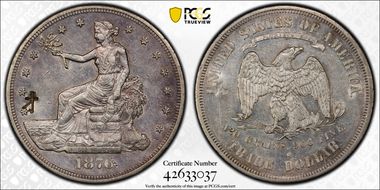 1876-S T$1 Chopmarked AU50